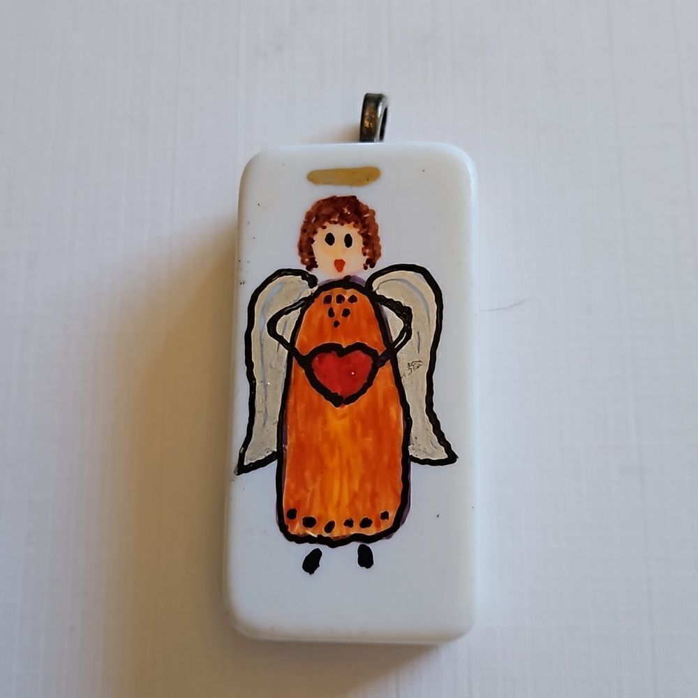 Angel Blessing, hand painted domino Pendant #216